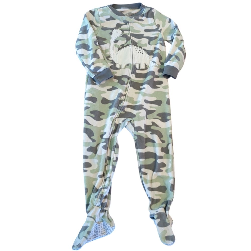 CARTER'S Grey Dinosaur Camouflage Fleece Zippy PJS